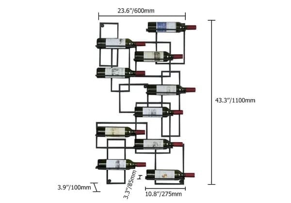 10-Bottle Modern Geometric Wall Mounted Wine Rack#Black