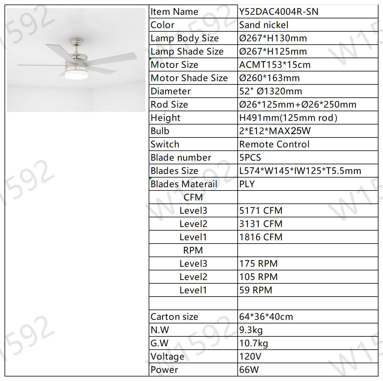 52-inch 5-blade Plywood Blades Ceiling Fan ,Dual Lamp Shade Ceiling Fan with Remote Control (Optional Remote) - Satin Nickel
