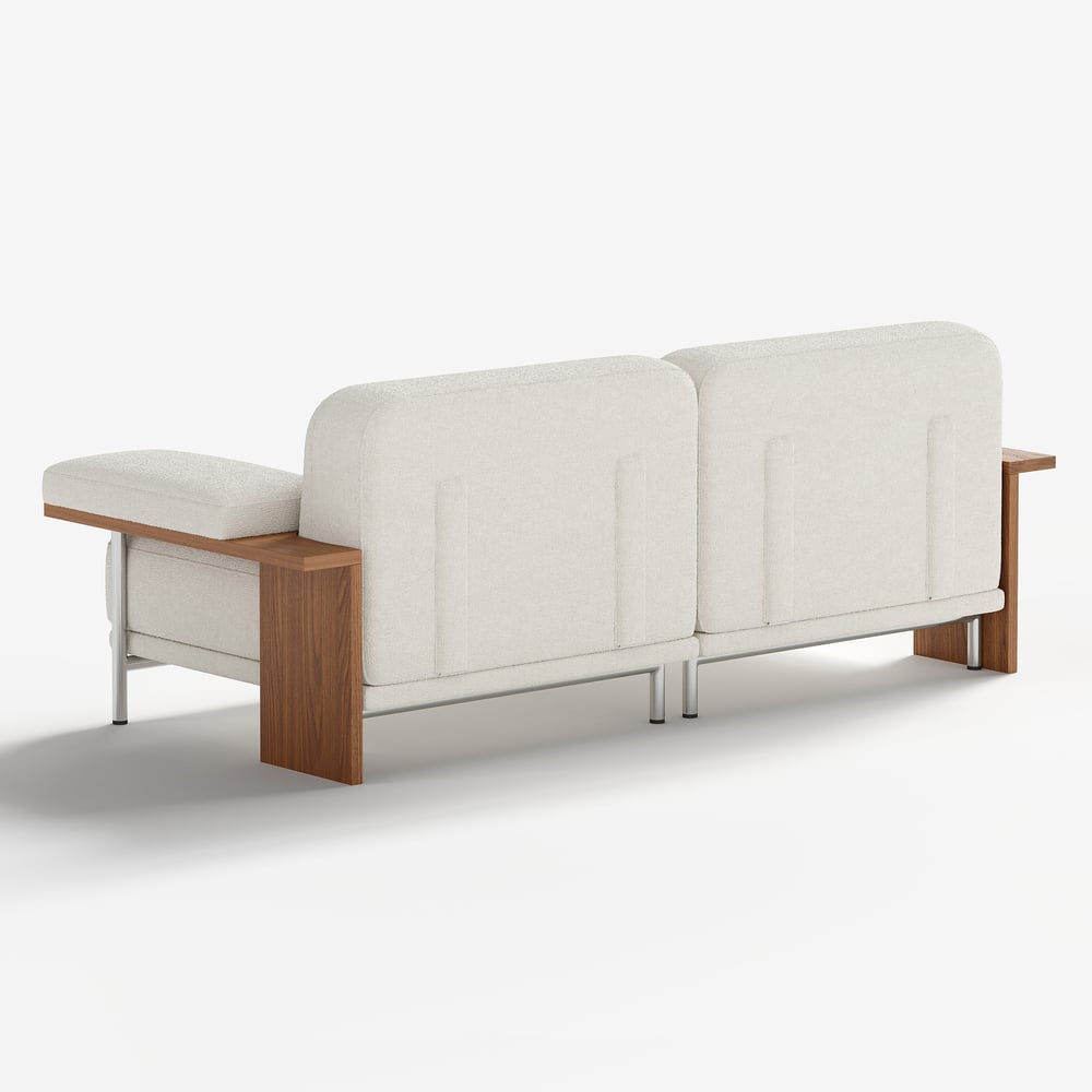 2 Seater Modular Sofa White Velvet with Ash Wood Frame