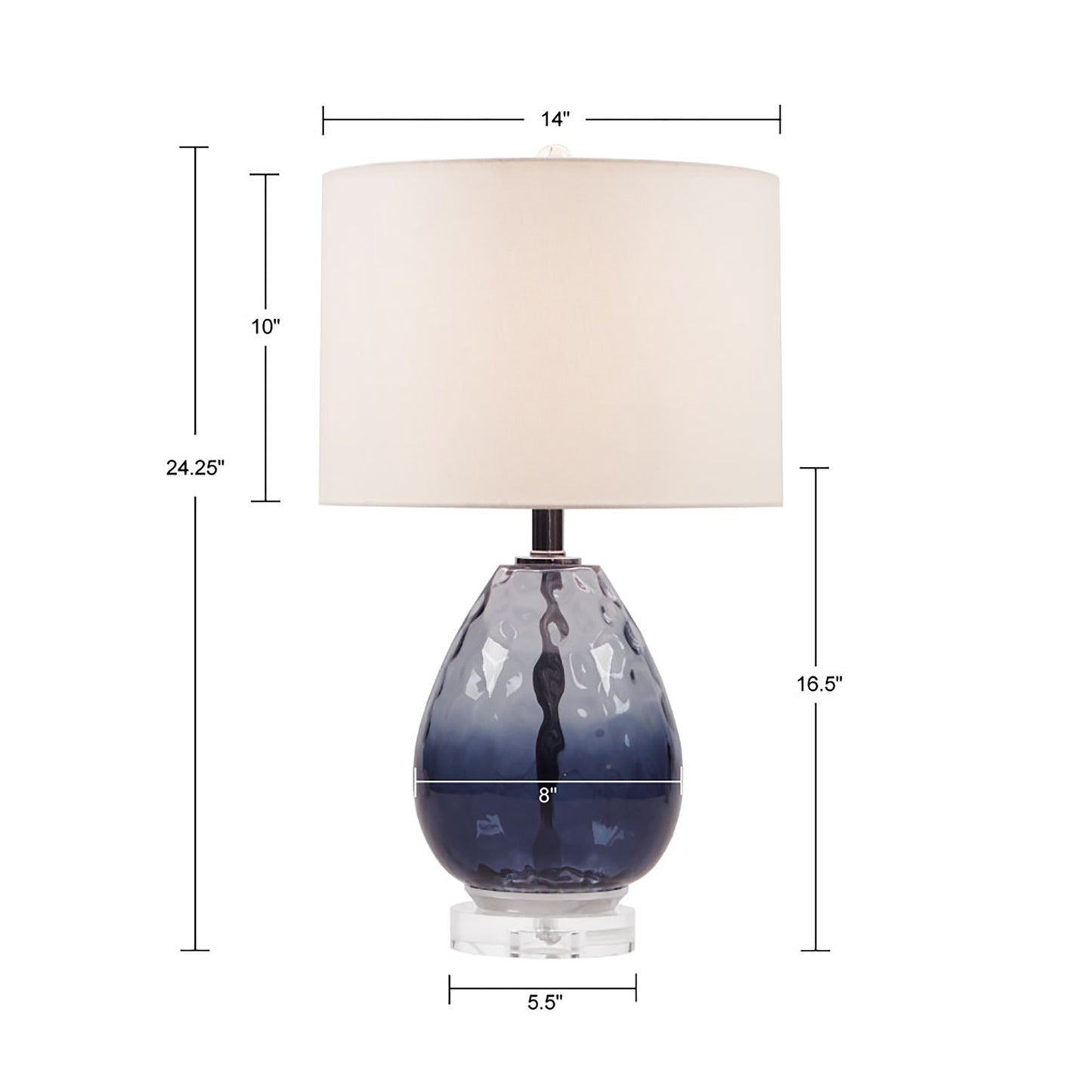 Urban Habitat Borel Ombre Glass Table Lamp with Cream Drum Shade – Elegant Blue Hue and Plated Silver Base for Living Room and Bedroom