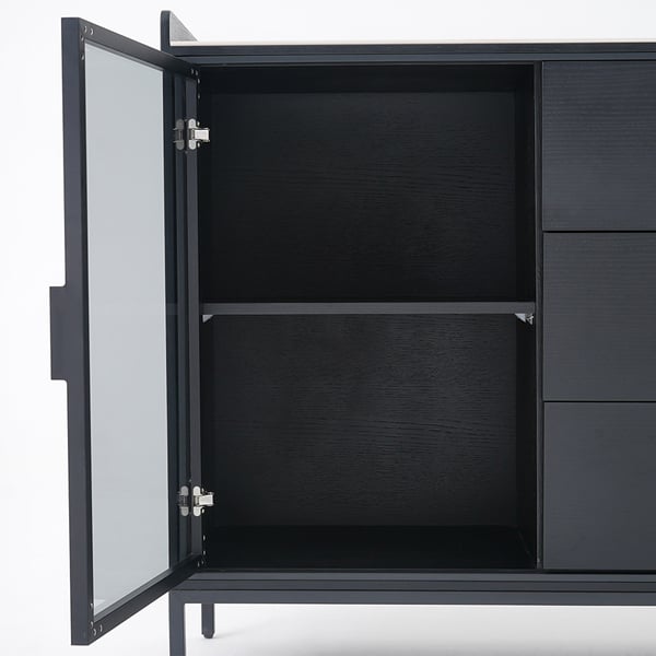 47" Black Sideboard Buffet Doors&Drawers Sintered Stone Top Modern Sideboard Cabinet