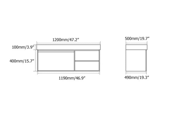 Meuble-lavabo flottant de 47 po gris et blanc avec porte de rangement pour lavabo simple et dessus