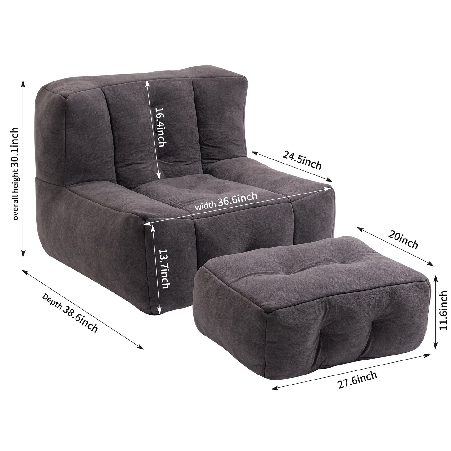 Fauteuil poire moelleux, pouf confortable pour adultes et enfants, fauteuil poire super doux avec mousse à mémoire de forme et pouf, fauteuil poire intérieur moderne pour salon, chambre à coucher, appartement