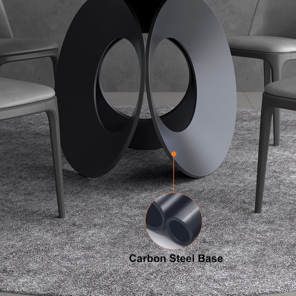 51" Round Gray Dining Table with Stone Top & Carbon Steel Base