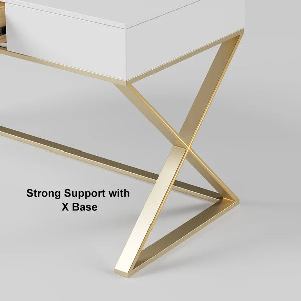 Bureau d'ordinateur moderne rectangulaire avec tiroir, blanc de 55 pouces