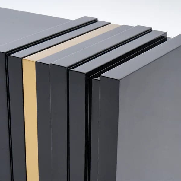 63" Light Luxury Sideboard Black Rectangular Buffet with 2 Doors & 2 Shelves in Gold