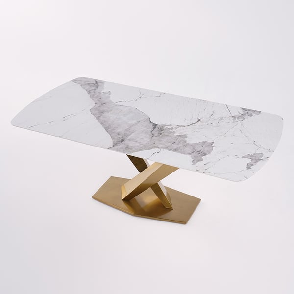 Table de salle à manger blanche moderne de 78,7 po, plateau rectangulaire en pierre frittée, base en X