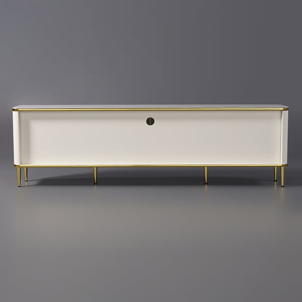 Meuble TV en pierre cannelée avec porte en verre blanc de 80", meuble multimédia en bois pour téléviseur de 85" avec tiroirs