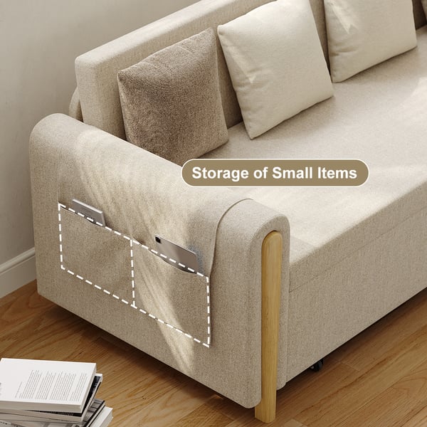 82" Full Beige Sleeper Sofa Upholstered Convertible Sofa Bed with Storage