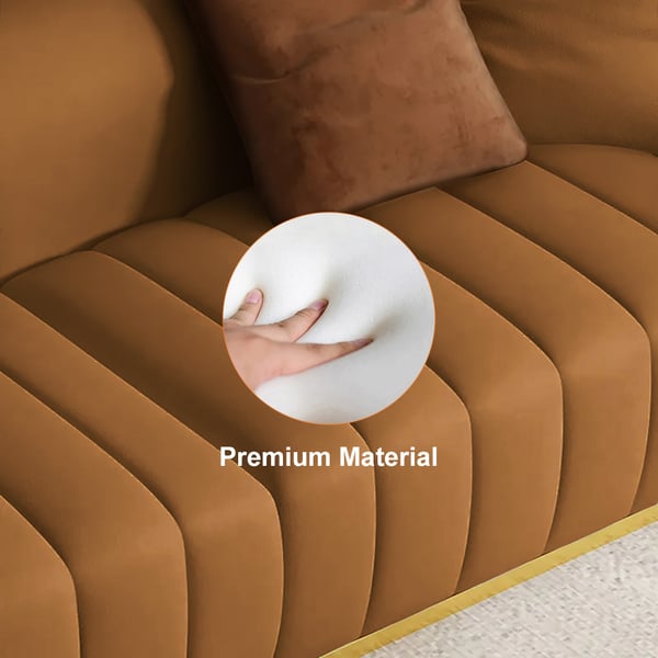 89 Modern Faux Leather Upholstered 3-Seater Sofa with Gold Legs#Orange