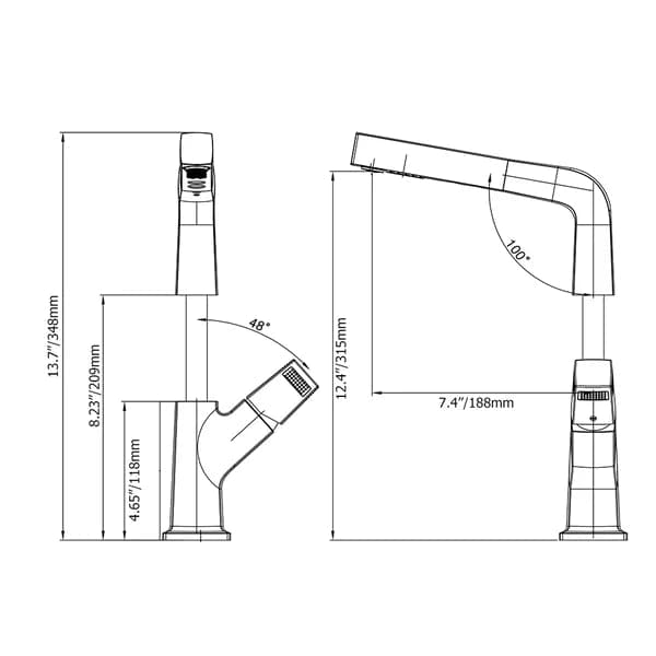 Robinet de lavabo de salle de bains monotrou moderne noir, robinet de pulvérisation extractible à double fonction