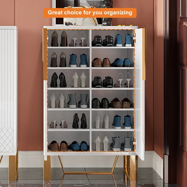 Black Shoe Cabinet Narrow Rectangular Entryway Storage Cabinet 12 Shelves