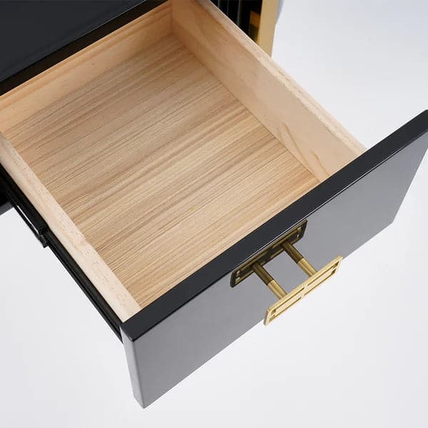 Black Modern Console Table with Drawers and Double Stainless Steel Sled