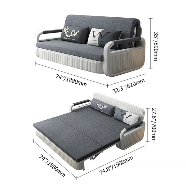 Modern Deep Gray Convertible Sleeper Sofa Cotton and Linen Upholstery with Storage