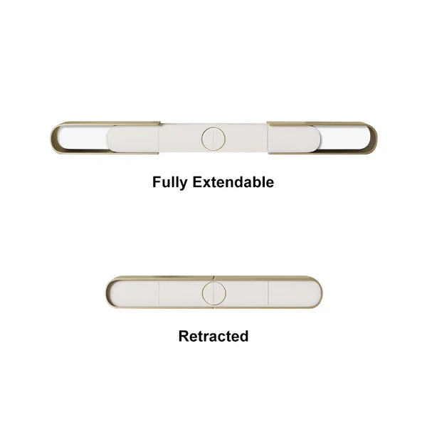 Meuble TV ovale extensible moderne en métal avec 4 tiroirs en or et blanc pour téléviseur jusqu'à 120"