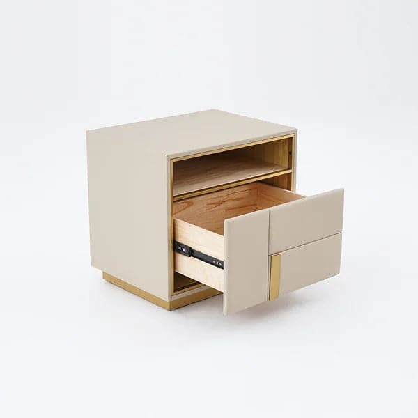 Table de chevet moderne en bois blanc cassé, revêtement en cuir PU avec 1 tiroir