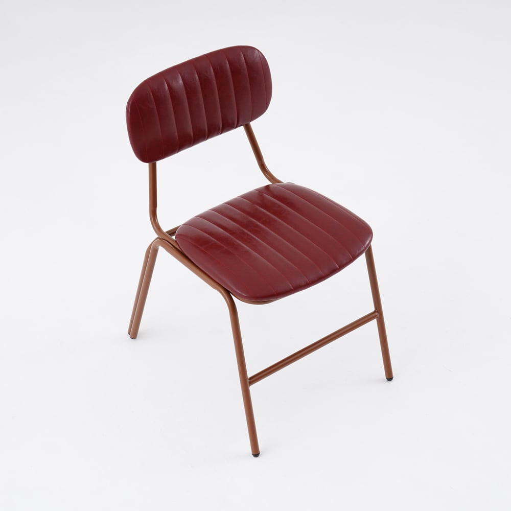 Set of 2 Modern Dining Chairs with Faux Leather Upholstered in Wine Red
