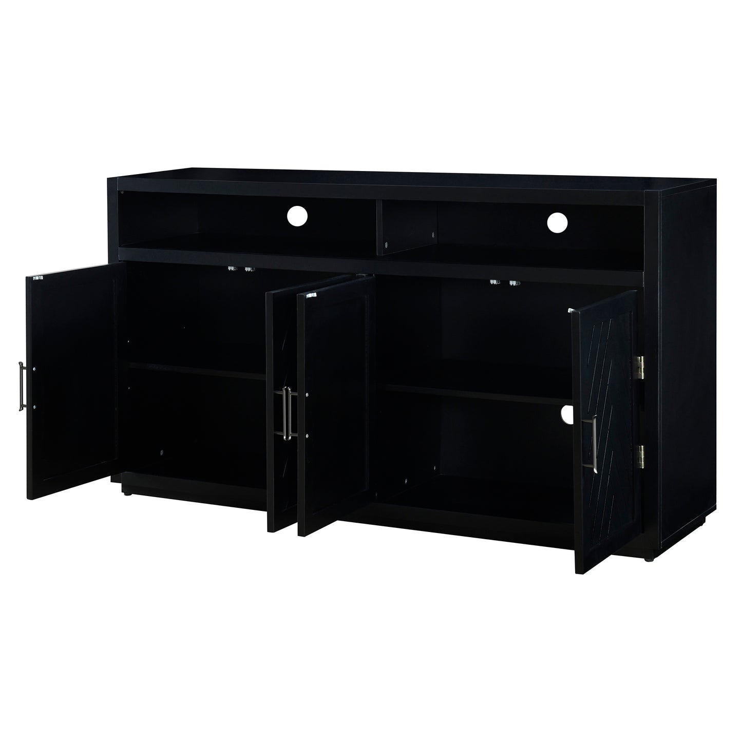 TREXM 4-door Classic Sideboard with Open Storage and Adjustable Shelves Perfect for kitchens, living rooms (Black)