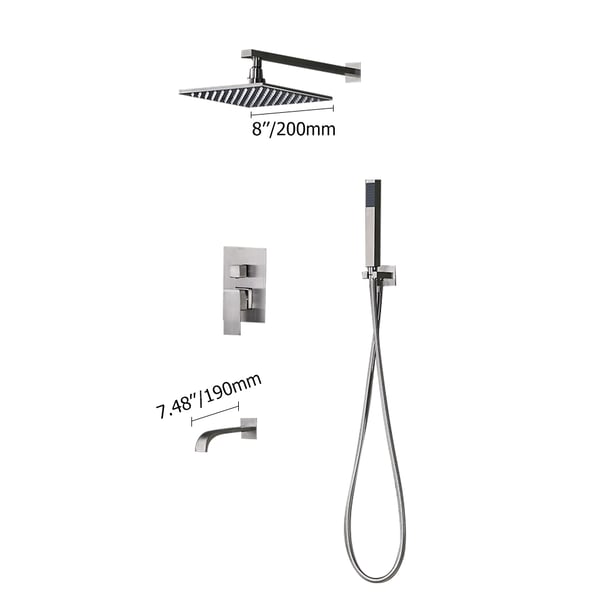 LED Brushed Nickel Shower Set 10" with Hand Shower & Tub Spout Shower Combo Set