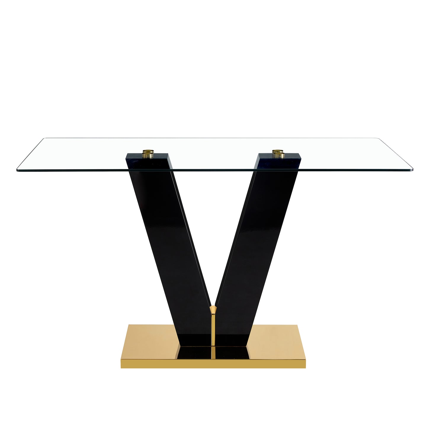 Large Modern Minimalist Rectangular Glass Dining Table for 6-8 with 0.4" Tempered Glass Tabletop and MDF slab V-Shaped Bracket,For Kitchen Dining Living Meeting Room Banquet Hall F-V