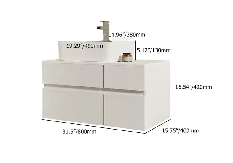 31 Black & White Floating Bathroom Vanity Faux Marble Top Ceramic Vessel Sink#White