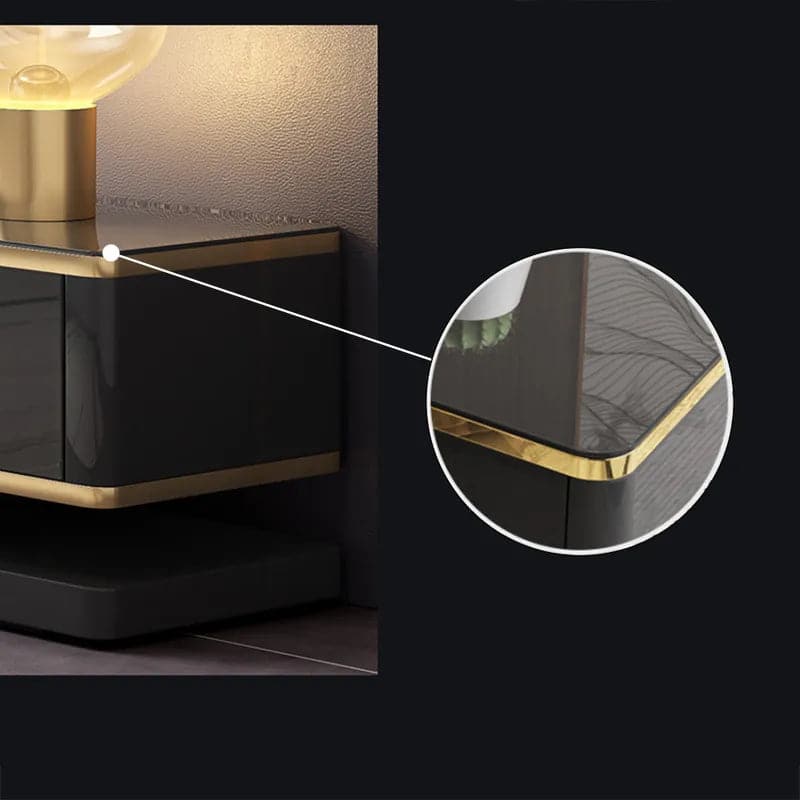 Console multimédia TV noire 78,7" avec 3 tiroirs en verre trempé pour téléviseurs jusqu'à 78"