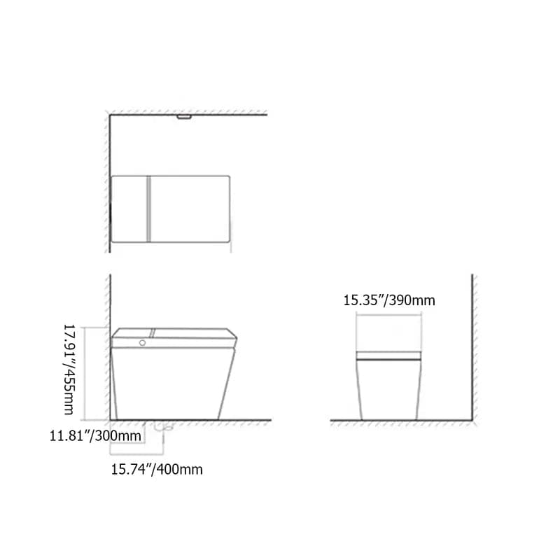 Toilette carrée monobloc intelligente noire avec télécommande et couvercle automatique