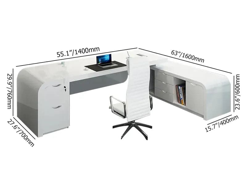 Chicent L-shaped Modern Executive Desk with Ample Storage Left Hand&Right Hand in White#Right Hand