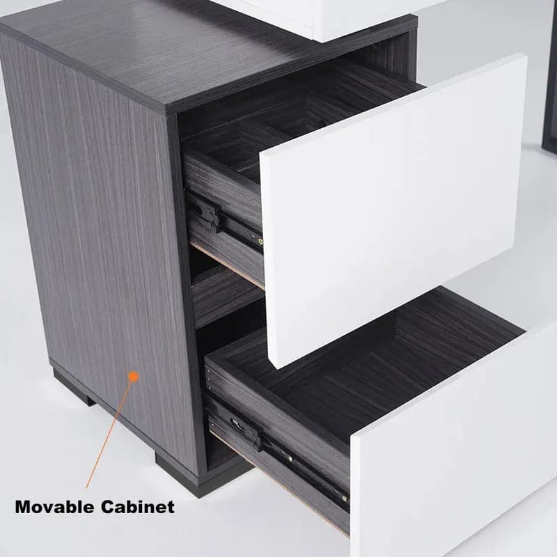 Coiffeuse de maquillage extensible noir brillant et blanc avec miroir et armoire latérale