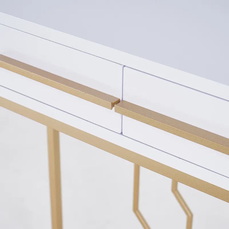 Luxury Narrow Console Table with Drawers Wood Top in White