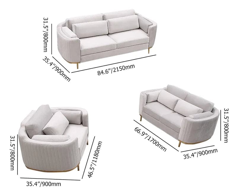 ModernLivingRoomSetsGrayVelvetUpholsteredChair_Loveseat_Sofa3Pieces#Gray