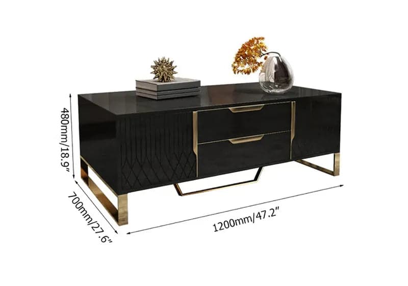 Nordic Rectangular Black Coffee Table with Storage of Drawers and Doors in Gold#Black