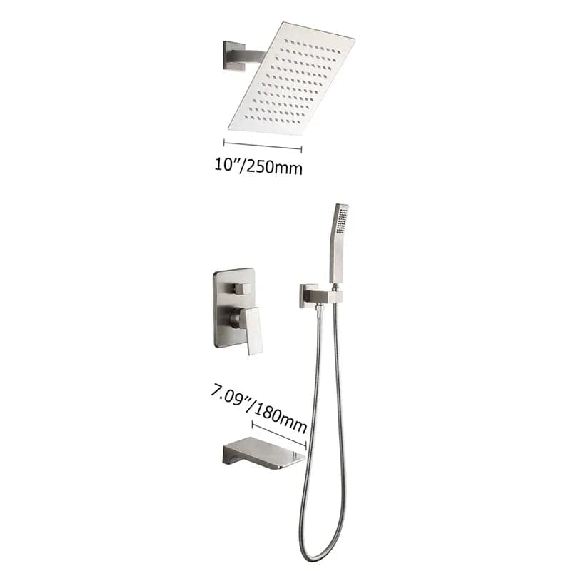 SolidBrassWallMount10RainshowerHandShower_TubSpoutShowerSystem#Brushed Nickel
