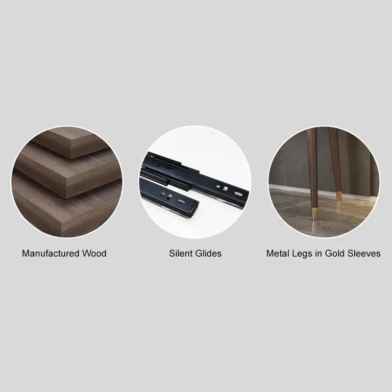 Ensemble de meuble-lavabo de maquillage minimaliste 2 pièces Ultic en noyer avec miroir et tabouret