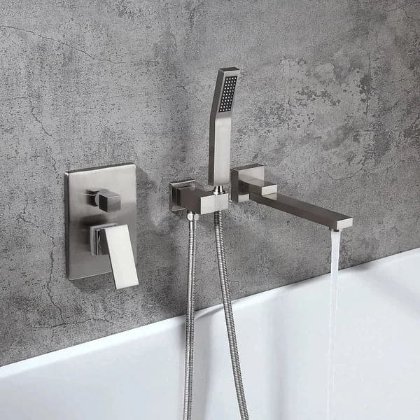 Brushed Nickel Wall Mounted Swirling Tub Filler Faucet with Hand Shower