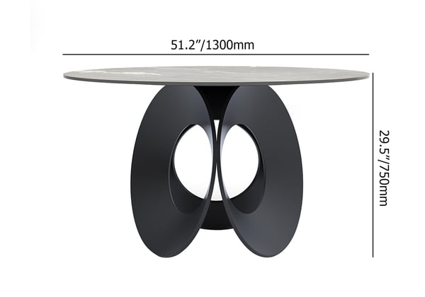 51" Round Gray Dining Table with Stone Top & Carbon Steel Base