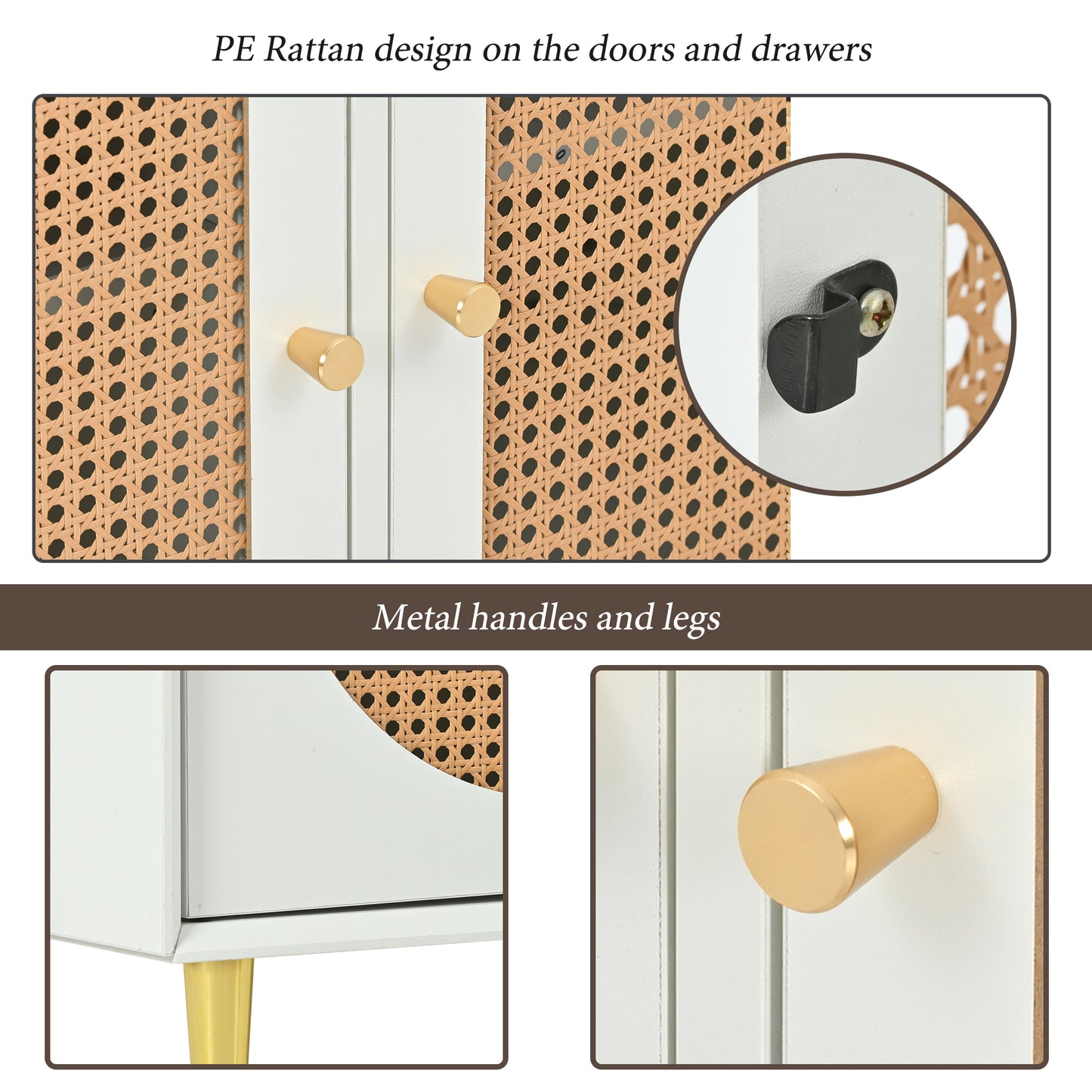 U-Can Meuble TV avec porte en rotin, table console multimédia tissée avec étagères réglables pour téléviseurs jusqu'à 65", buffet de rangement pour salon