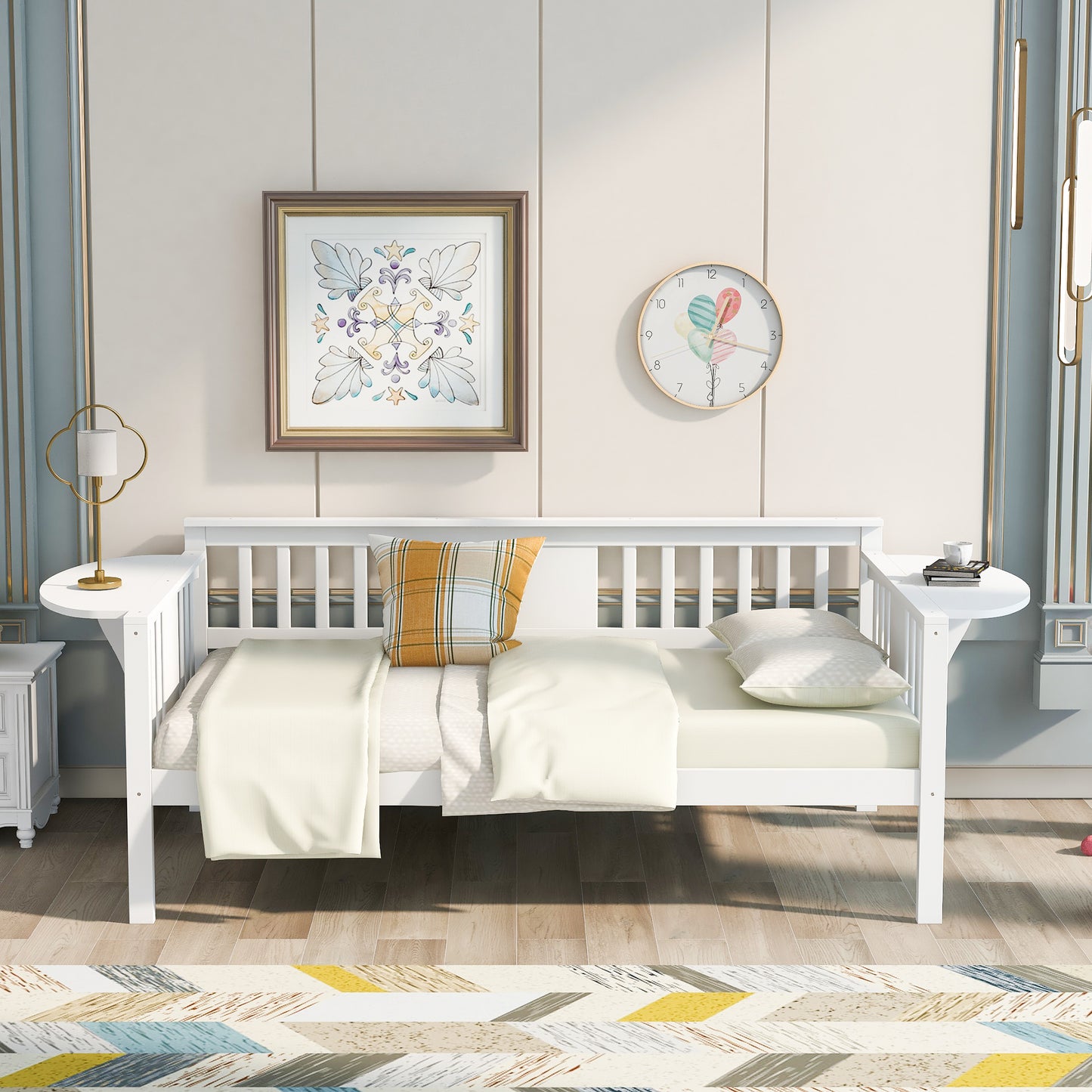 Lit de repos simple, support à lattes en bois, blanc