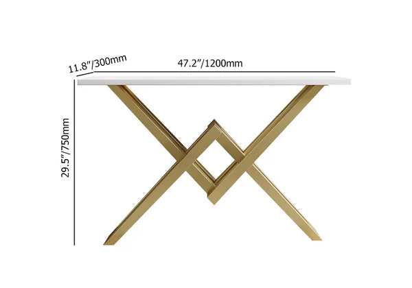 Black/White & Gold Narrow Console Table Accent Table For Entryway X Base & Metal in Small#White-M