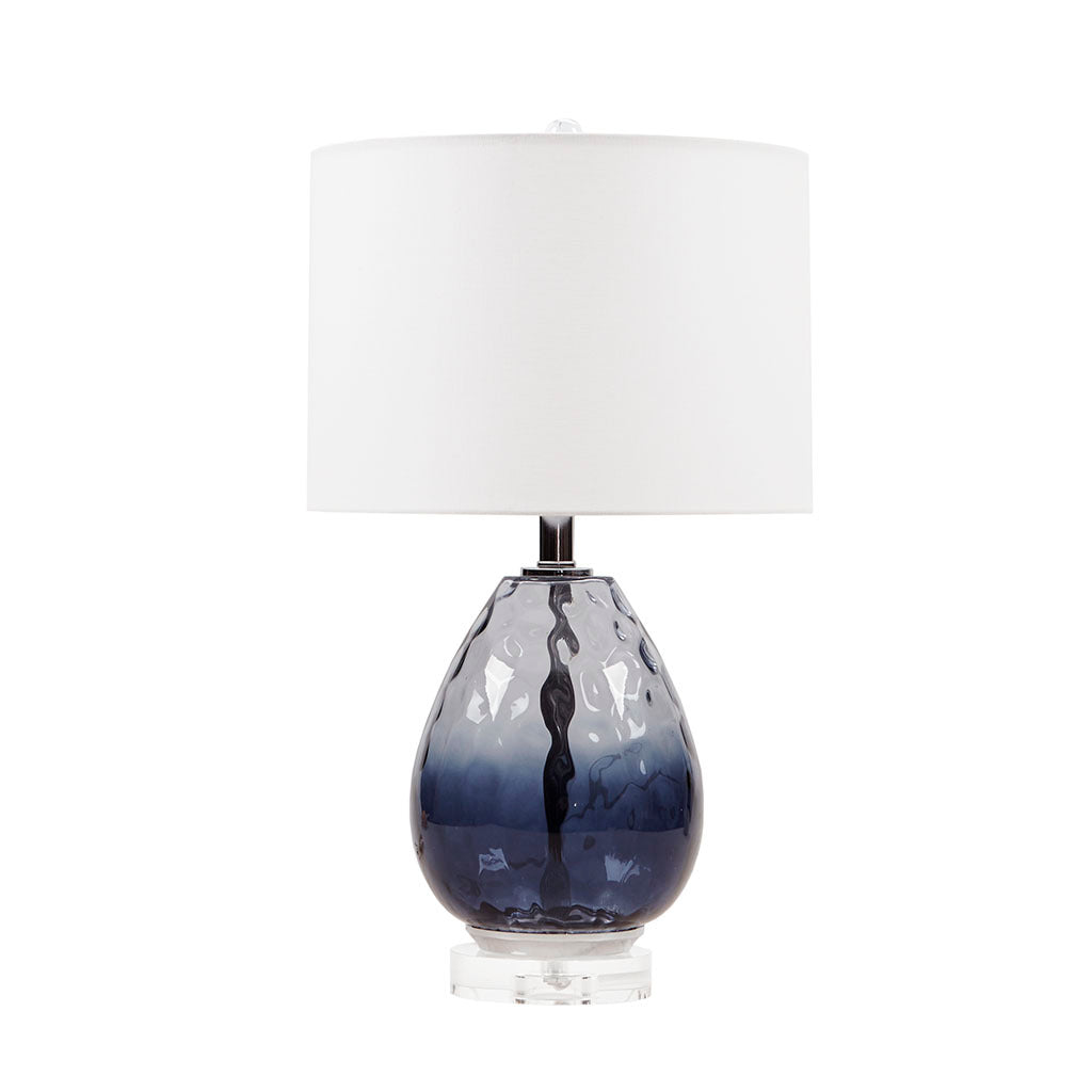 Urban Habitat Borel Ombre Glass Table Lamp with Cream Drum Shade – Elegant Blue Hue and Plated Silver Base for Living Room and Bedroom