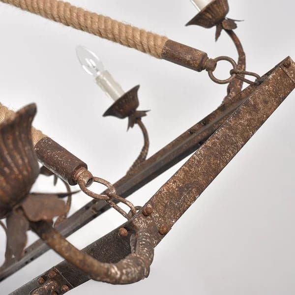 Lustre rectangulaire à 10 lumières, lustre linéaire de 48 po, corde de chanvre