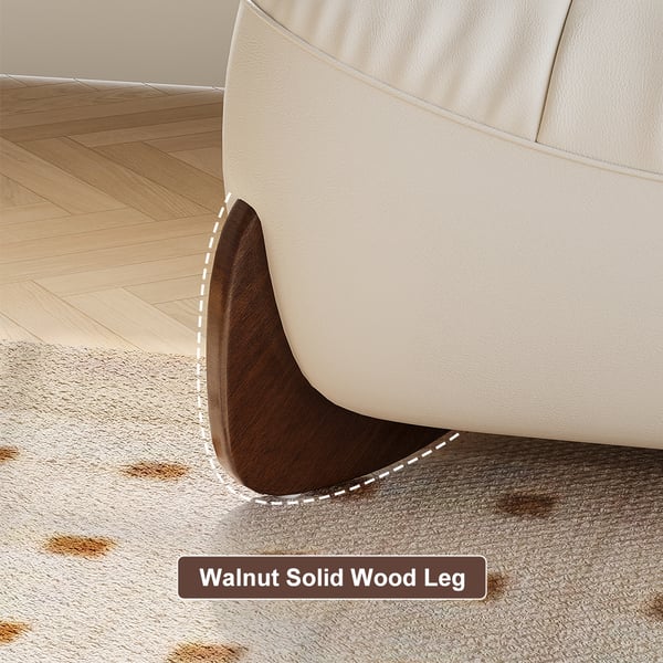 102" Modern White Leather Upholstered 3-Seater Sofa with Walnut Legs