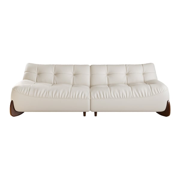 102" Modern White Leather Upholstered 3-Seater Sofa with Walnut Legs