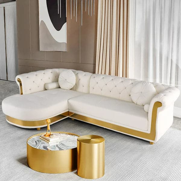 Modern L-Shaped White Corner Sectional Sofa 5-Seater Loveseat with Chaise Pillows