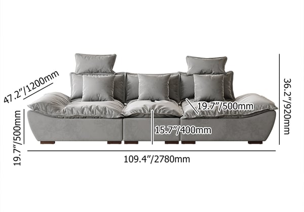 109.4  Modern Gray&White Leath-Aire 3 Seater Deep Sofa with Adjustable Backrest Sailboat#Gray