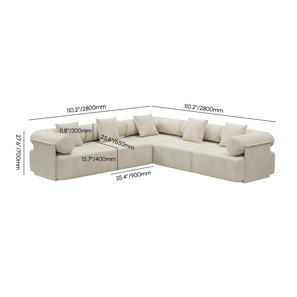 5-Piece Modular Chenille Velvet L-Shaped Sectional Sofa