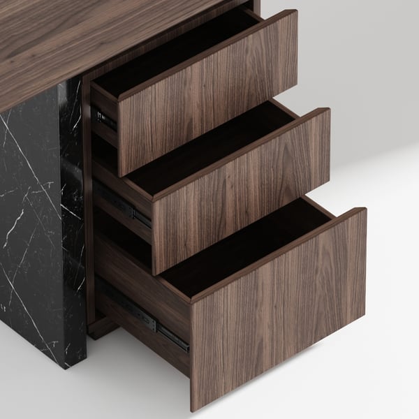 Modern Wooden Desk Walnut Home Office Desk with Filing Cabinet