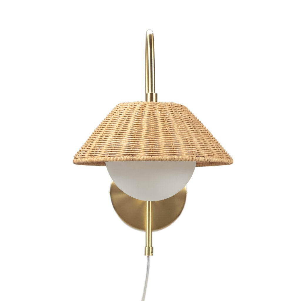 Rattan Weave Wall Sconce in Gold Finish