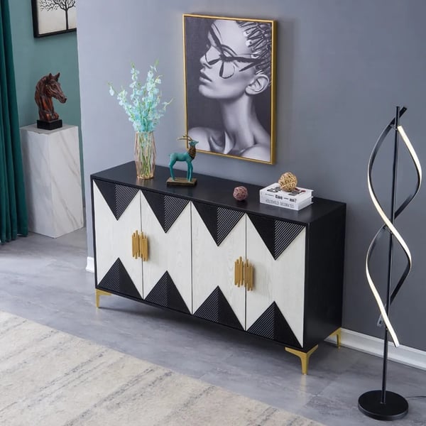 Modern Sideboard Buffet 4 Doors and 6 Shelves Accent Cabinet Gold Finish in Large