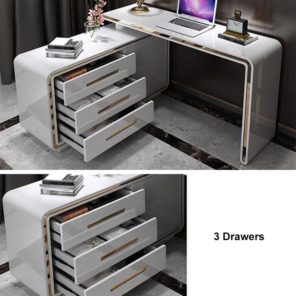 Modern White L-Shaped Desk Corner Rotating Computer Desk with Cabinet